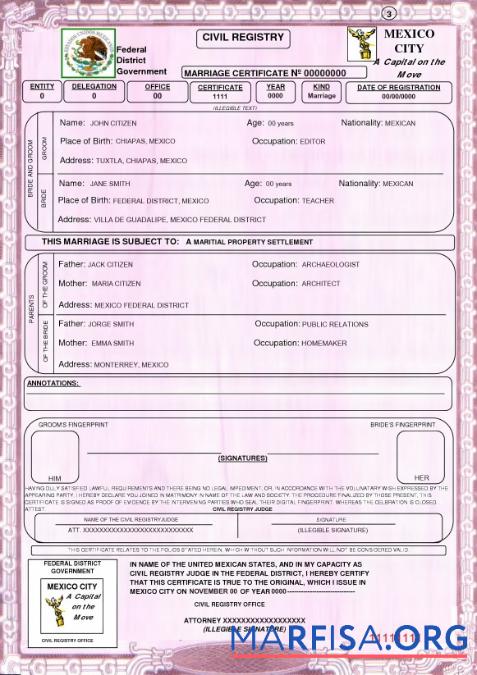 Downloadable Mexico marriage certificate template in PSD format